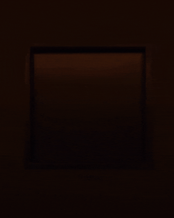 一张昏暗色调的图像，中央有一个方形画框或窗口，画框内最初为空白，随后逐渐显现出一名年轻男子的面部特写。该男子身穿黑色西装、白色衬衫并系着黑色领结，正从画框后方直视前方，表情严肃。画面整体呈暖棕褐色调，带有颗粒感和轻微像素化效果，底部始终显示白色文字'dream,'。