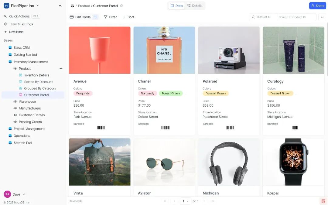 基于NocoDB构建的库存管理项目界面