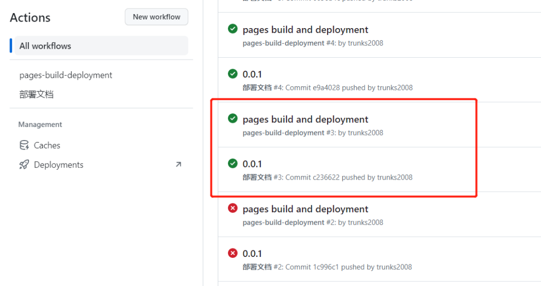 GitHub Actions工作流执行成功记录