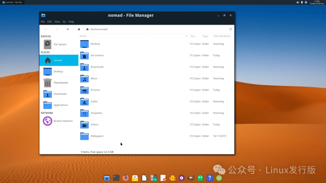 NomadBSD文件管理器窗口，显示用户主目录结构