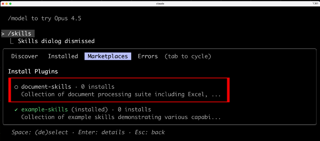 发现并安装document-skills