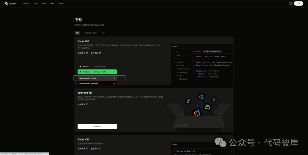 Qoder Windows版本下载选项