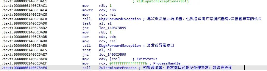 二次派发到 R3 调试器和异常端口后结束进程