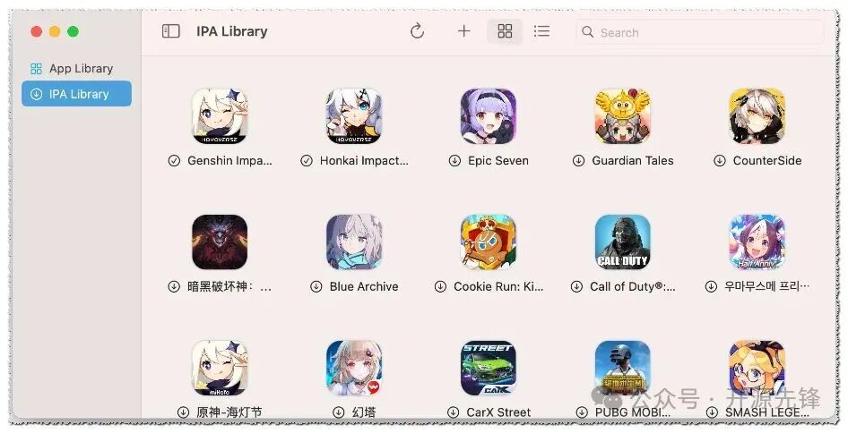 PlayCover的IPA应用库，展示了许多热门手游