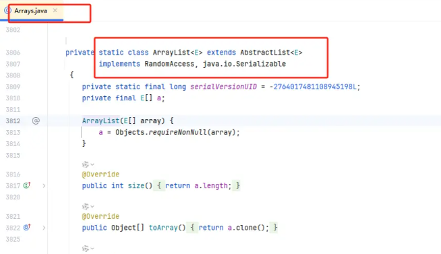 Arrays内部类ArrayList源码结构截图