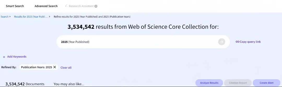 Web of Science 2025年搜索结果页面截图