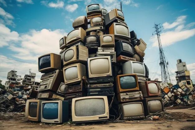 象征技术更迭的一堆旧电视机