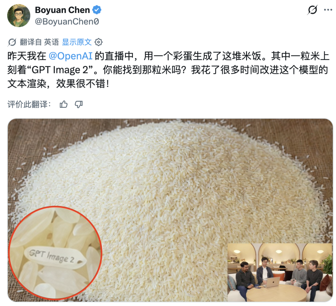 米饭堆中有一粒米刻着“GPT Image 2”字样