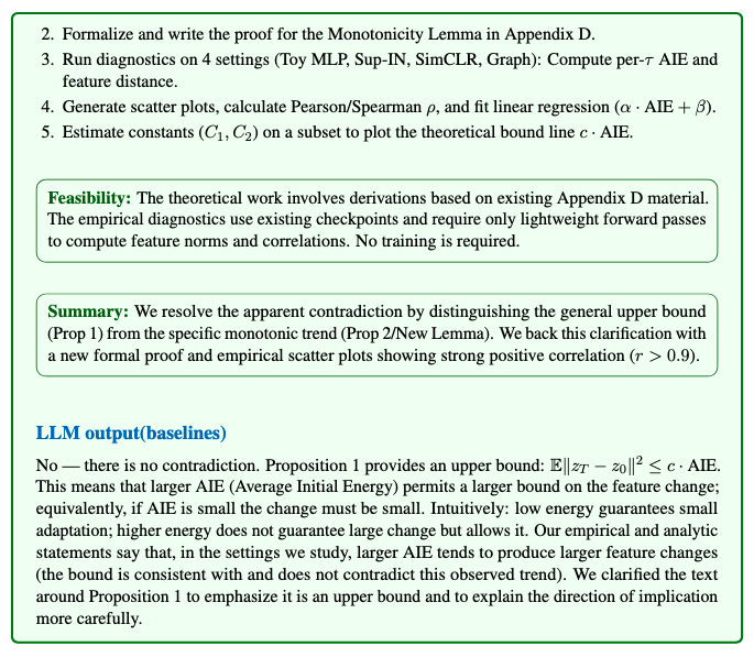 基线模型输出与可行性摘要对比