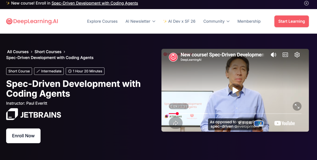 DeepLearning.AI课程页面：Spec-Driven Development with Coding Agents