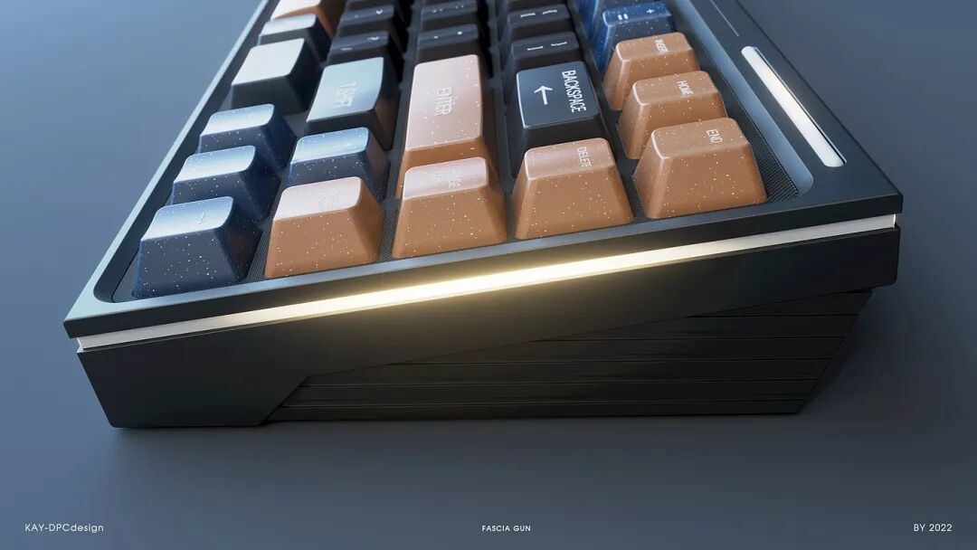 黑色金属边框黄光灯带机械键盘侧面