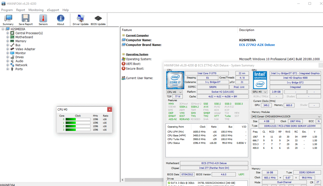 HWiNFO64 系统摘要界面显示 CPU 与主板硬件信息
