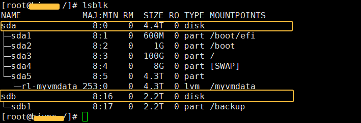 lsblk 命令输出示例