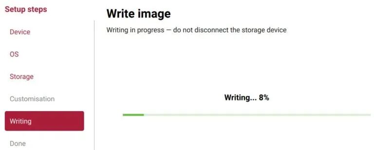 Raspberry Pi Imager 写入进度界面