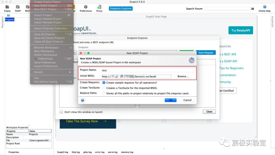 SoapUI 新建SOAP项目界面截图