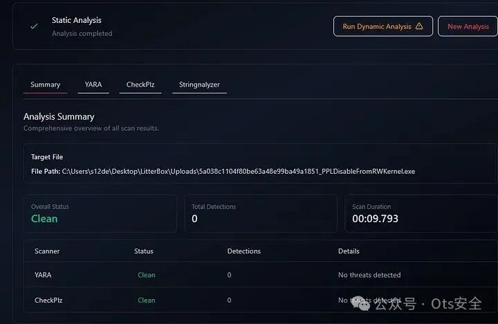 静态分析结果显示整体状态为Clean，YARA与CheckPlz均未检测出威胁