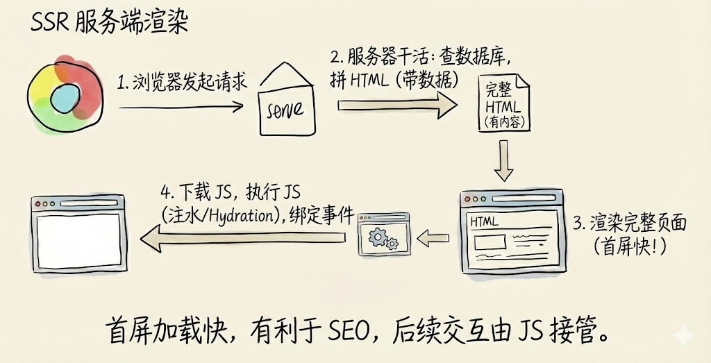 SSR服务端渲染完整流程与优势图解