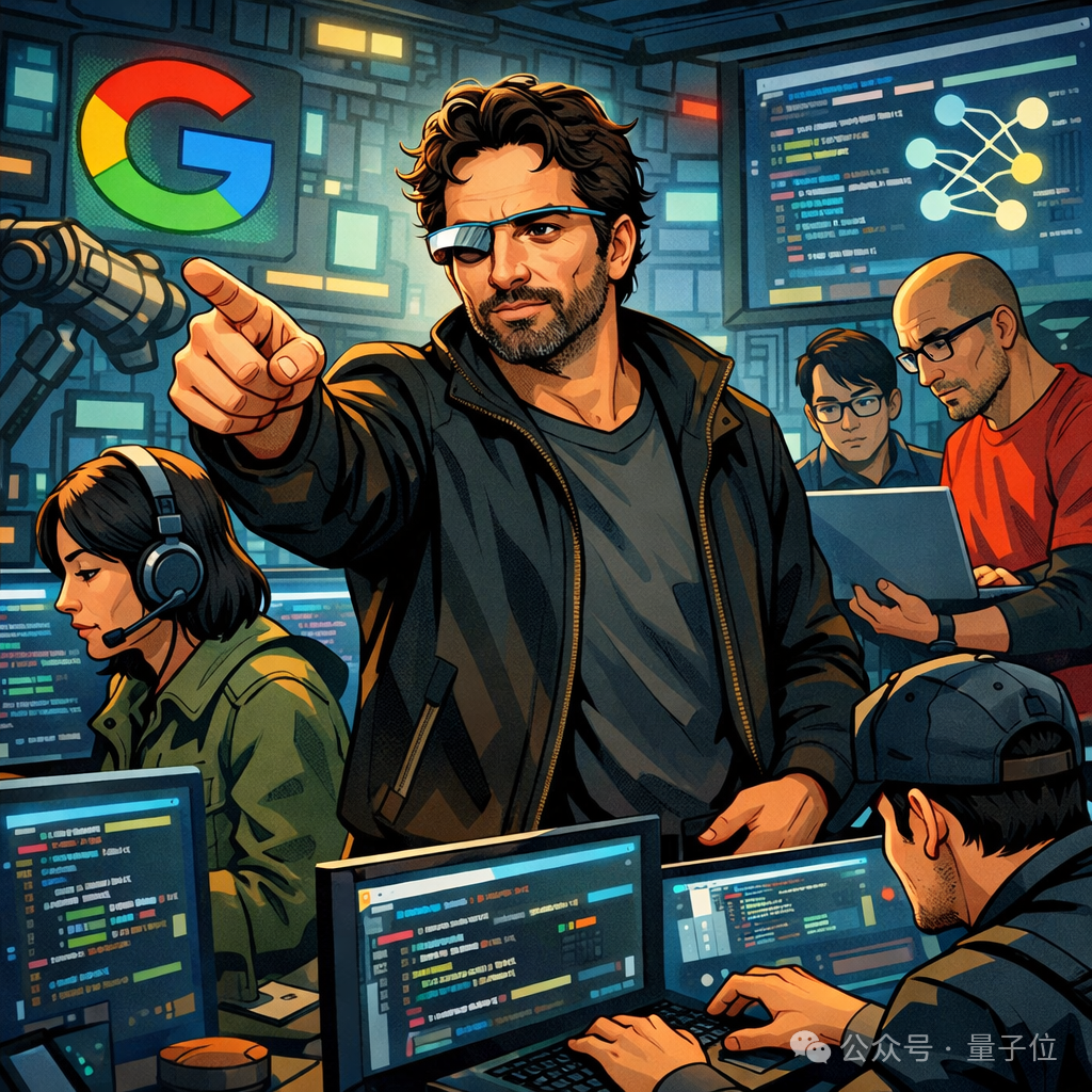 布林在Google控制中心指挥的科幻插画