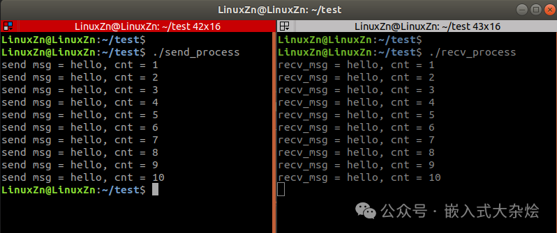 消息队列通信运行结果