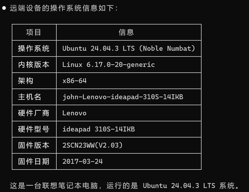 远端设备系统信息表格