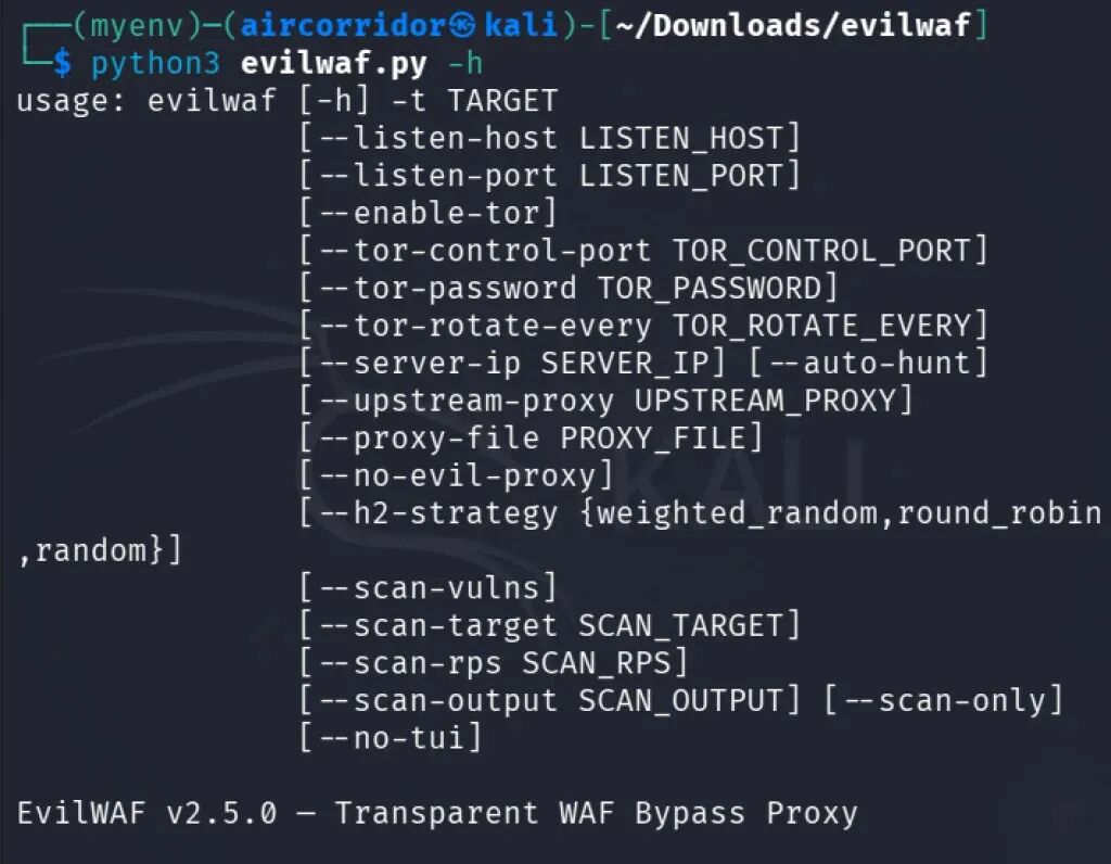 EvilWAF v2.5.0 帮助信息界面
