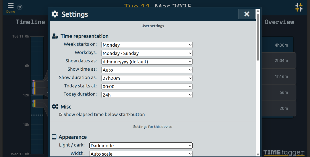 TimeTagger设置界面截图