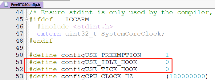 FreeRTOS钩子函数配置代码截图