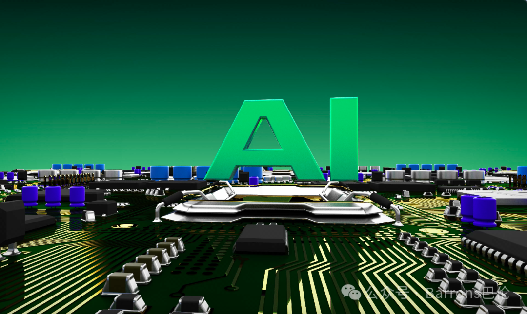 科技感3D渲染图：电路板上的AI字母