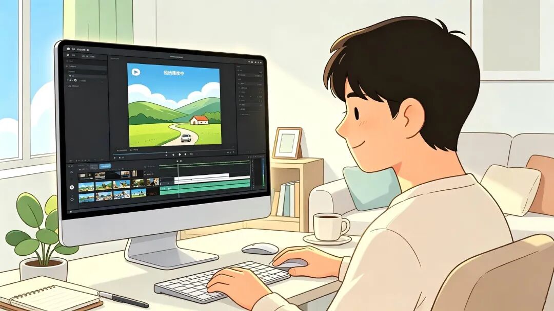 创作者正在使用视频编辑软件剪辑AI微短剧