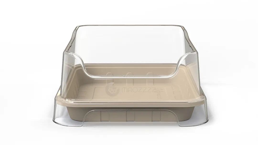 透明塑料盖子覆盖在米色塑料托盘上的产品展示