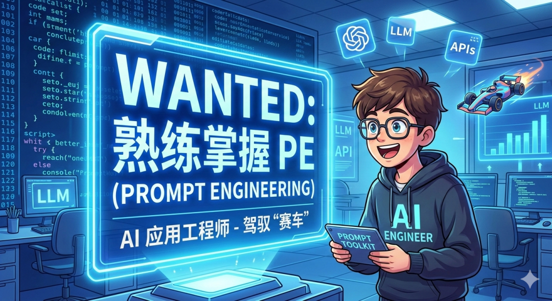 招聘风格插画：AI工程师与提示词工程