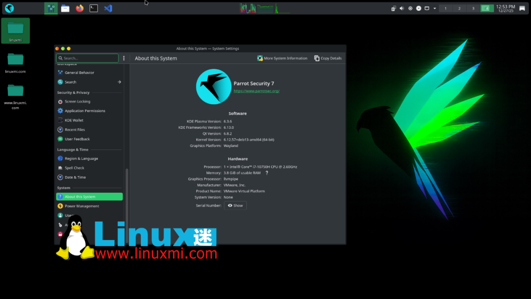 Parrot OS 7.0 系统信息界面截图