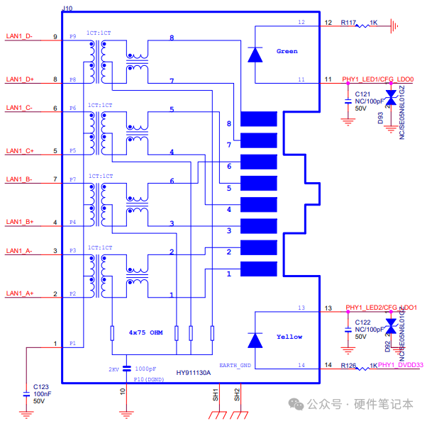 RJ45网口原理图