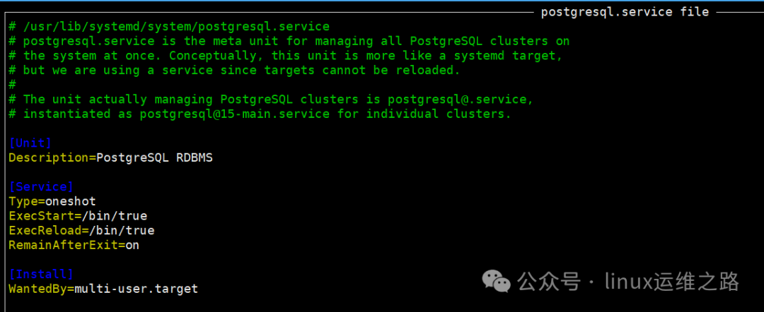 PostgreSQL服务的systemd单元文件内容