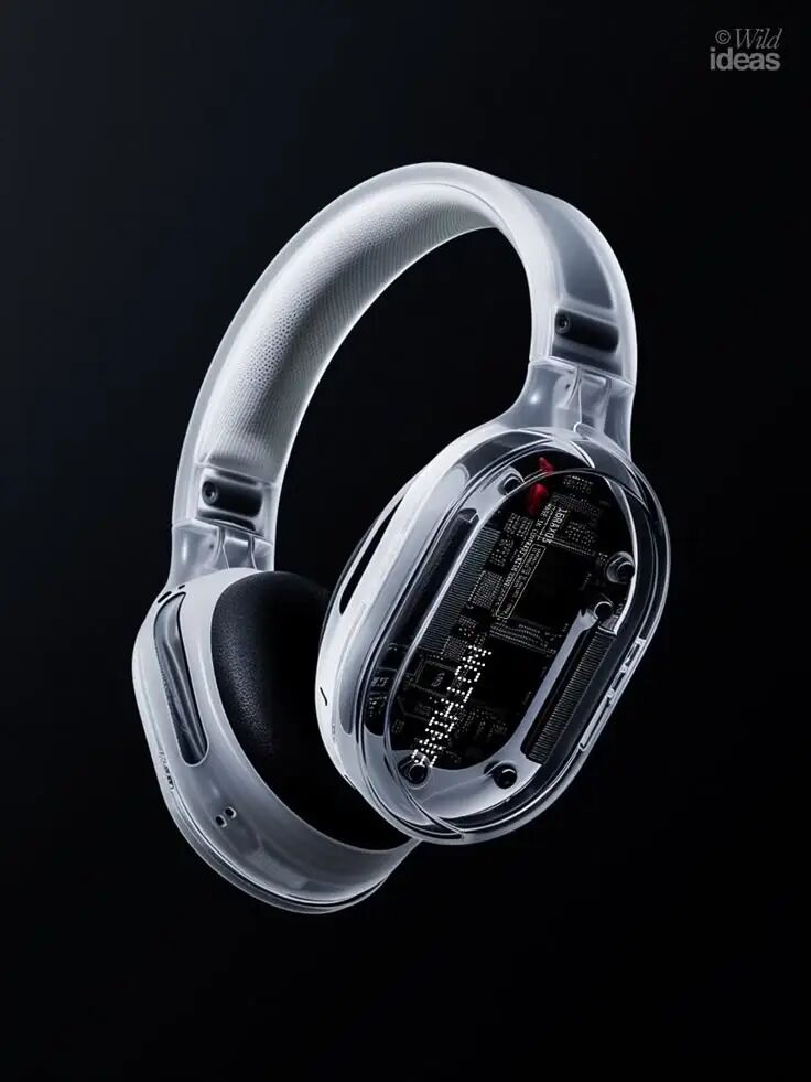 透明外壳头戴式耳机内部电路展示