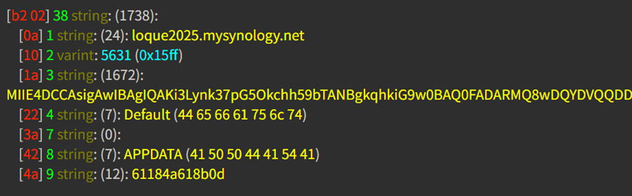 解密和解压缩后的配置信息