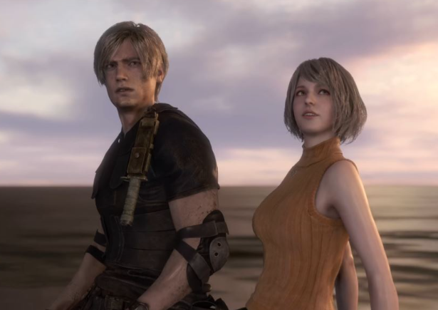 里昂与海伦娜站在海边的CG画面