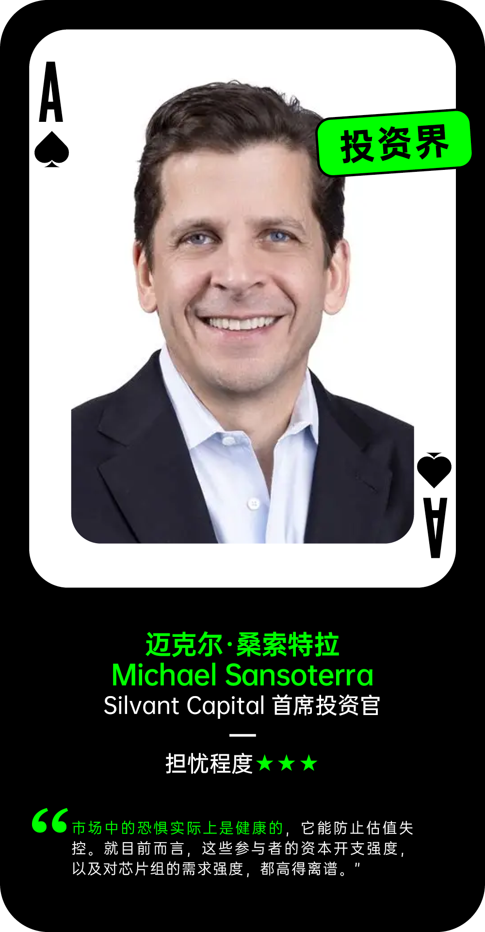 迈克尔·桑索特拉关于AI泡沫的担忧程度观点卡