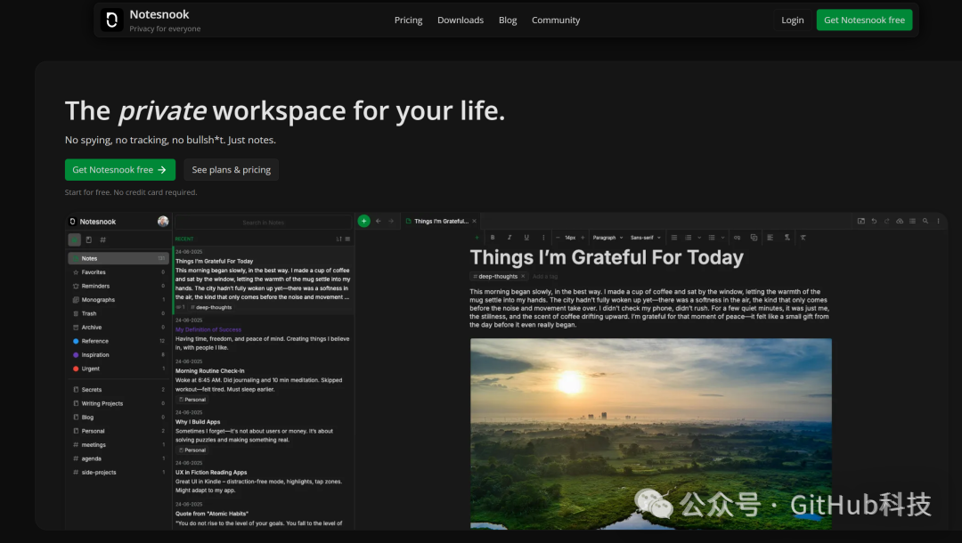 Notesnook笔记应用深色主题界面