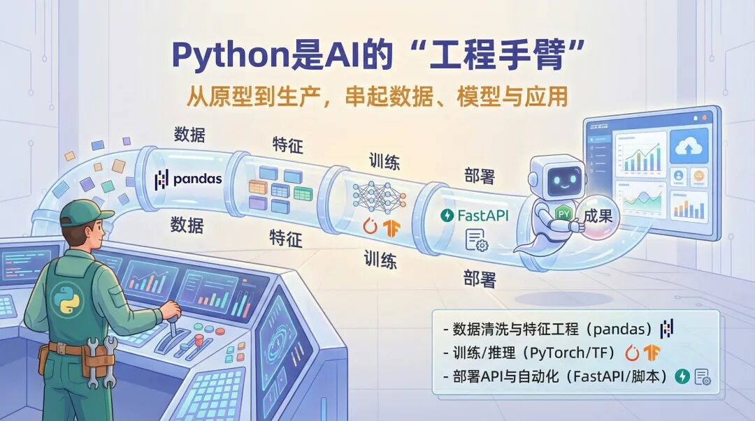 Python在AI工程中的核心作用示意图