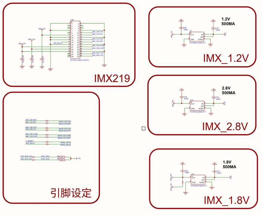索尼 IMX219 摄像头模块电路与三路电源设计