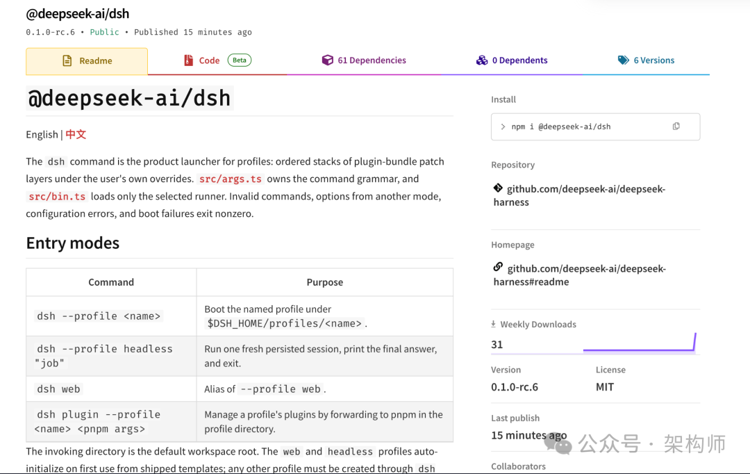 DSH npm 页面截图