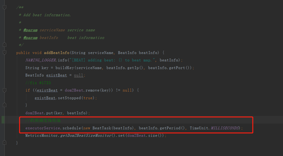 将心跳任务提交到调度线程池