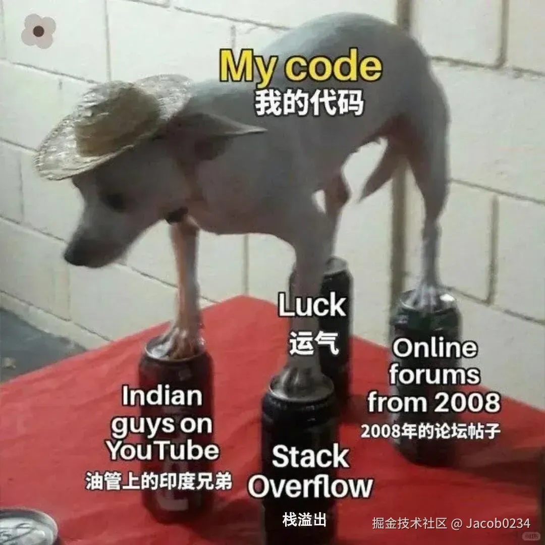 程序员依赖外部资源维持代码运行的网络迷因图