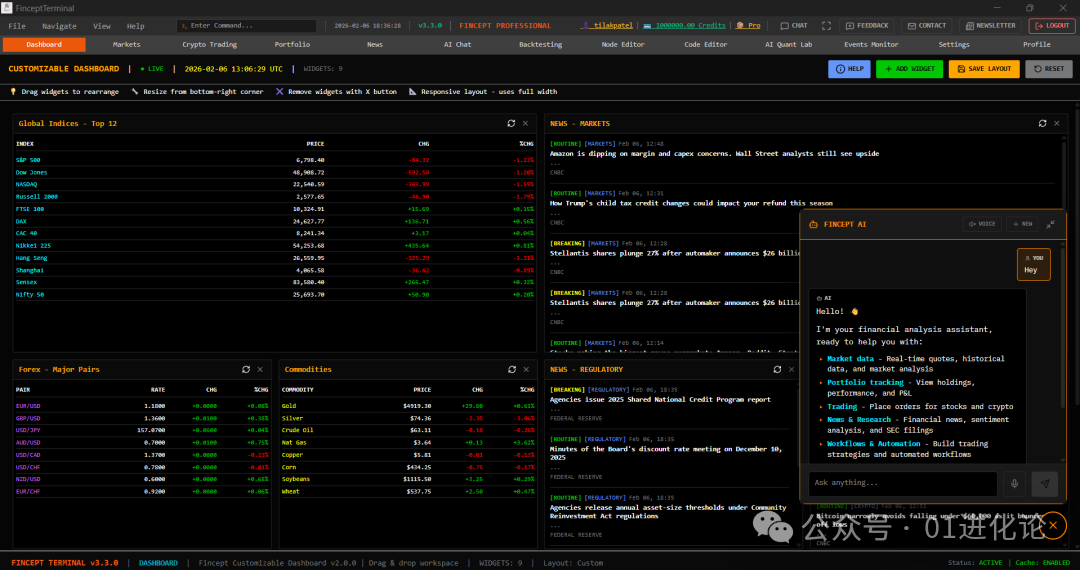 FinceptTerminal 仪表盘与 AI 助手