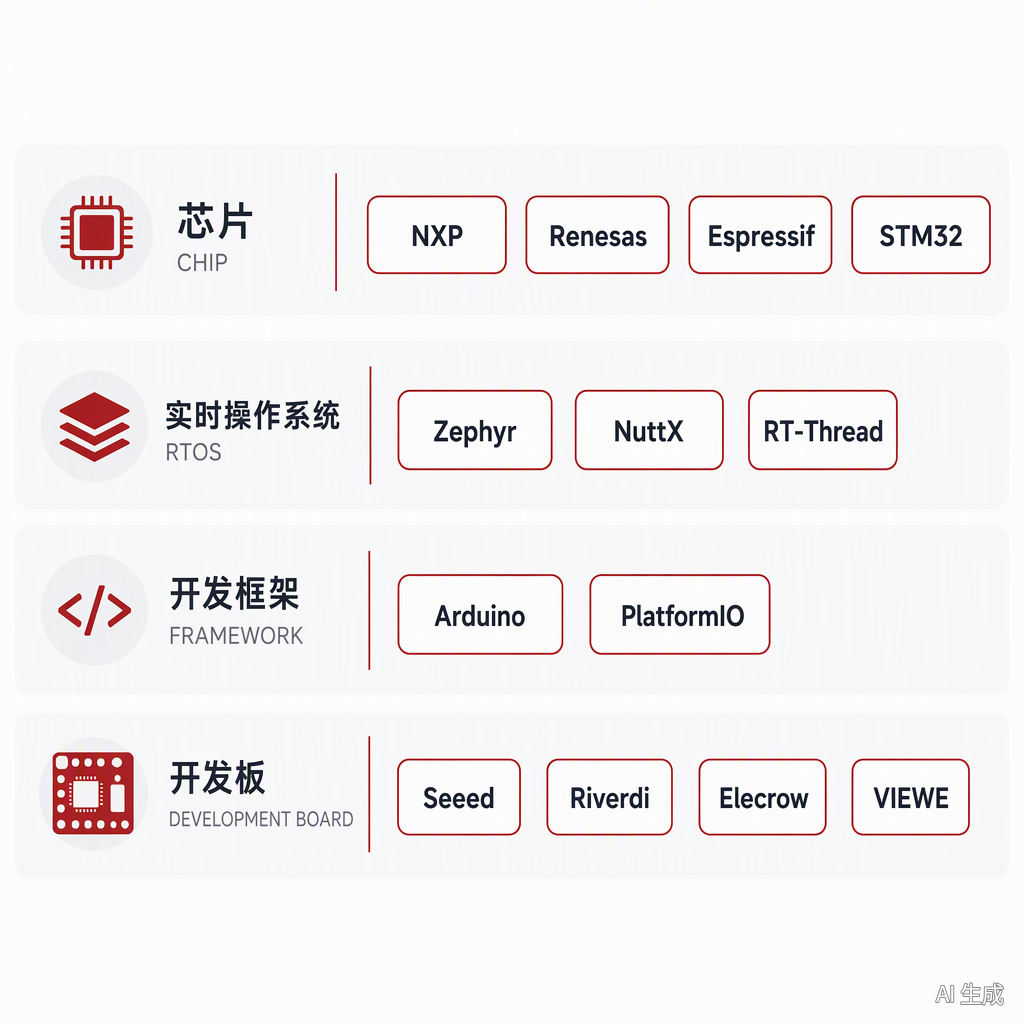 采用 LVGL 的芯片、RTOS、框架与开发板厂商生态图