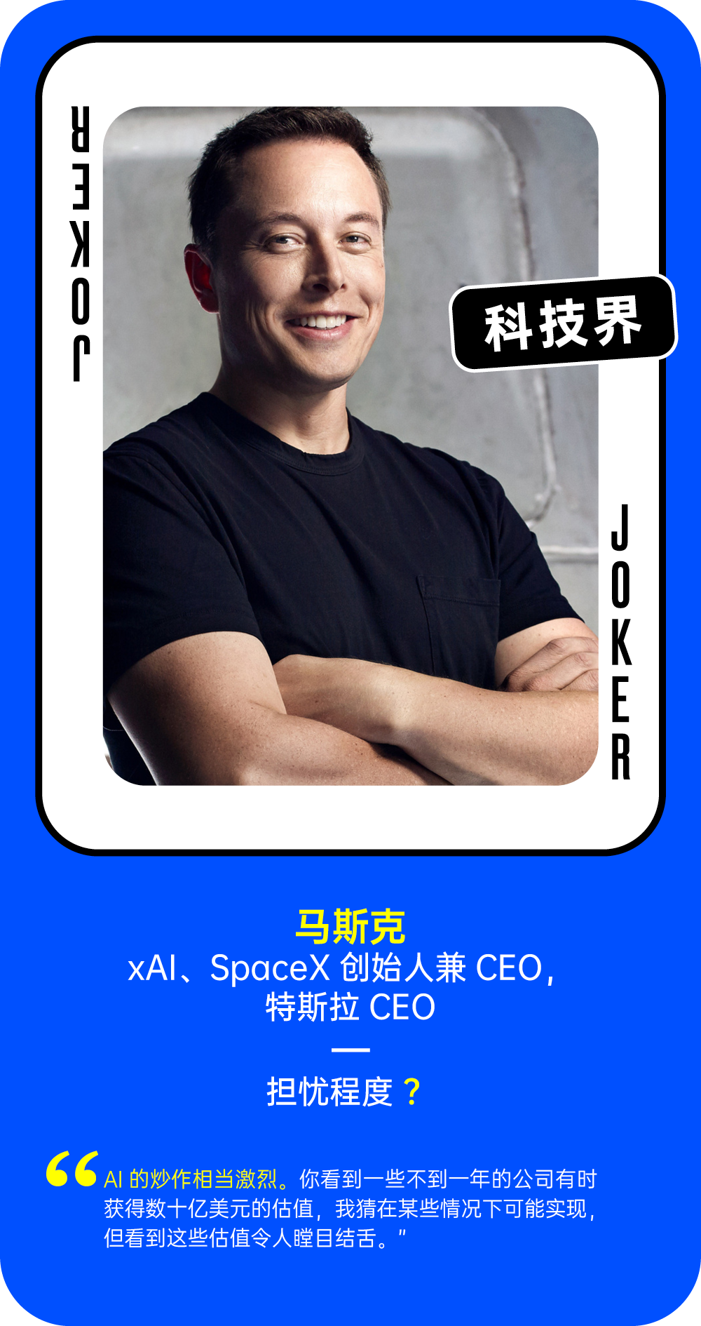 马斯克关于AI泡沫的担忧程度观点卡