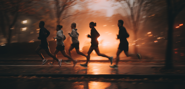 夜晚街道上跑步的人群