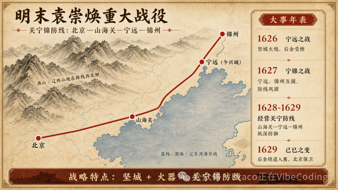 Codex生成的袁崇焕战役时间轴信息图初版