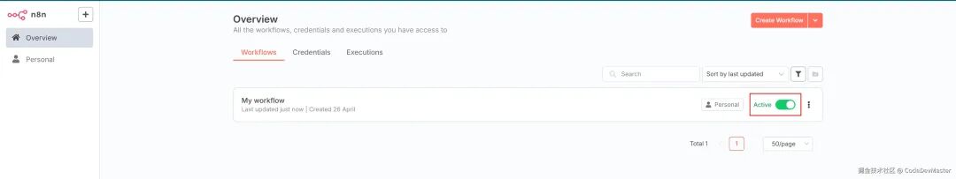 在工作流列表中激活创建的工作流